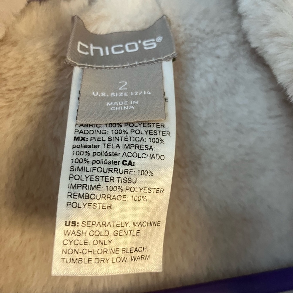 Chico's Cream Floral Faux Fur Jacket - Picture 8 of 15